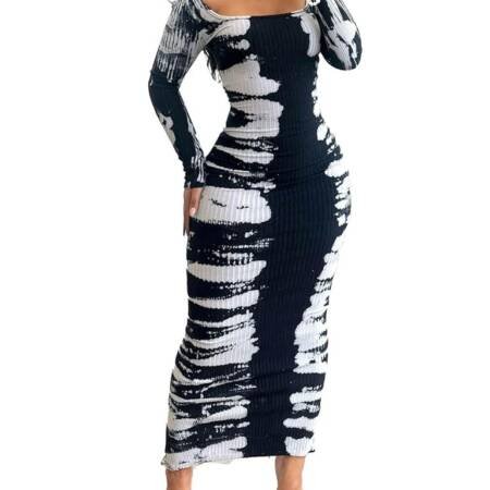 Women's Tie-Dye Ribbed Bodycon Midi Dress