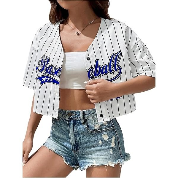 Women's Cropped Pinstripe Baseball Jersey Top