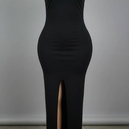 Elegant Off-Shoulder Slit Maxi Dress - Black & White Contrast