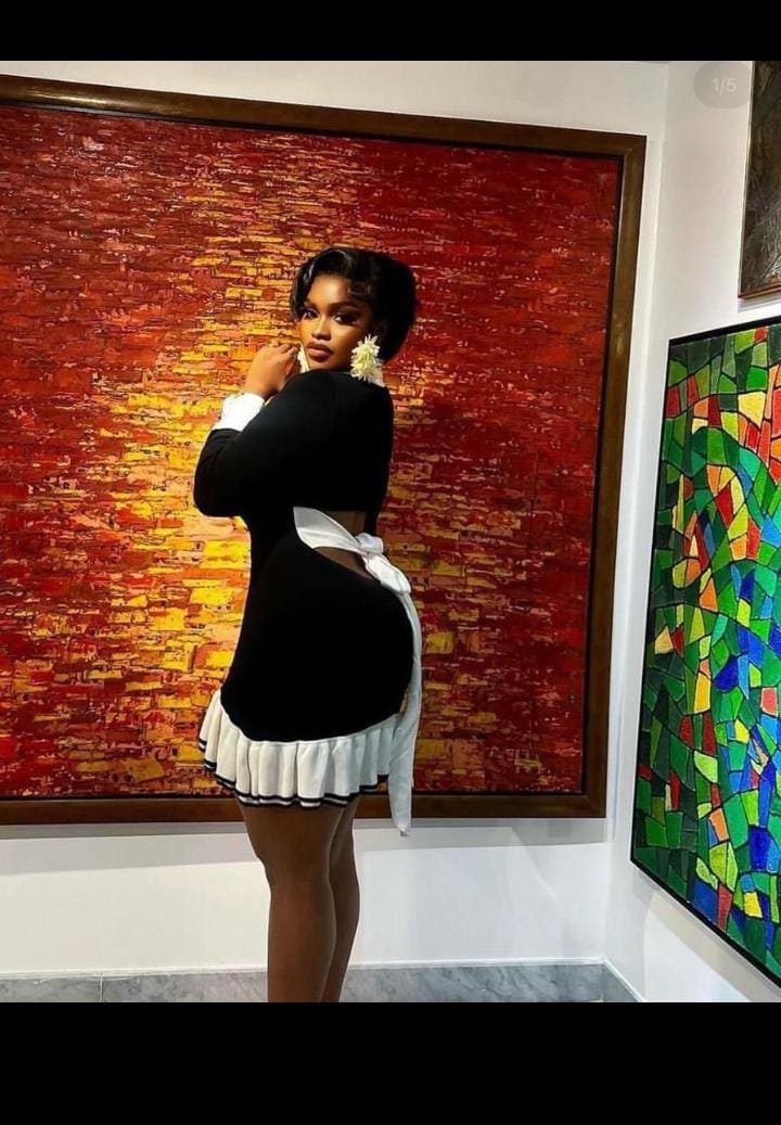 Women's Black & White Long Sleeve Ruffle Mini Dress - Image 2