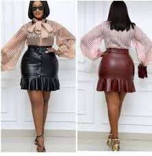 Women's High-Waist Faux Leather Ruffle Hem Mini Skirt
