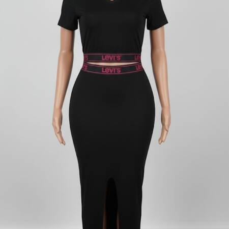 Sporty Luxe Black Two-Piece Set with Logo Waistband