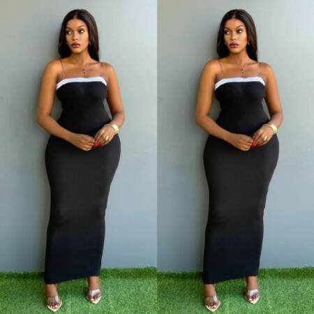 Black Ribbed Maxi Dress with a White Contrast Stripe