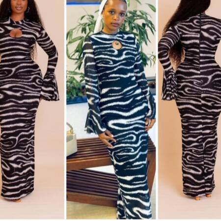 Elegant Zebra-Print Bodycon Maxi Dress